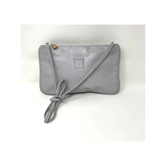 Vintage Anne Klein Gray Leather Clutch Crossbody Handbag Bag - Picture 1 of 11
